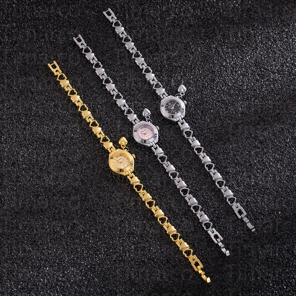 ساعات كوارتز كلاسيكية للنساء، ساعات بسوار على شكل قلب، ساعات يد نسائية فاخرة وأنيقة بمينا صغير، هدية ساعة نسائية