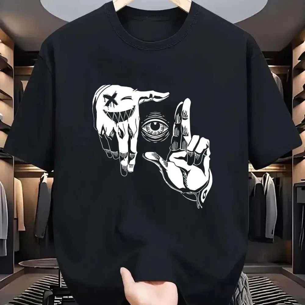 تيشيرت رجالي صيفي 2025 مصنوع من البوليستر، مريح، يسمح بمرور الهواء، برقبة دائرية، مزين بنقشة عين شخصية مطبوعة، مناسب للأنشطة الخارجية