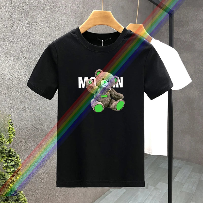 2024New High Quality Oversized Luxury Brand Letter Bear100% Cotton Print Tees Summer Harajuku For Men/Women Short Sleeve T-shirt