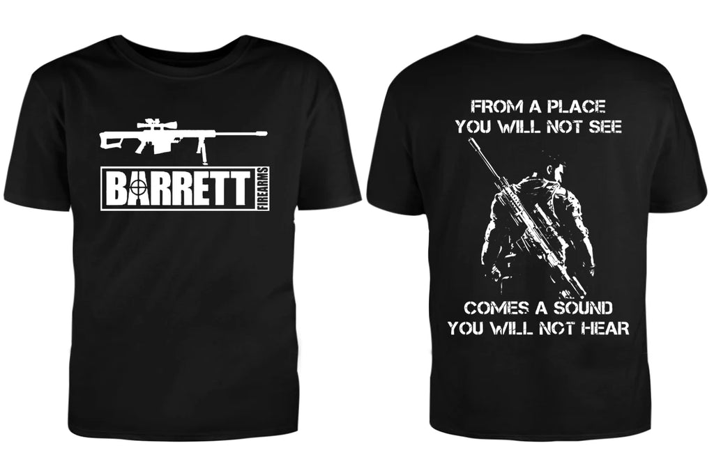 تي شيرت رجالي من LE Barrett Firearms مصنوع من القطن مطبوع عليه صورة بندقية على الوجهين، للرجال والنساء، تي شيرتات برسومات جرافيكية