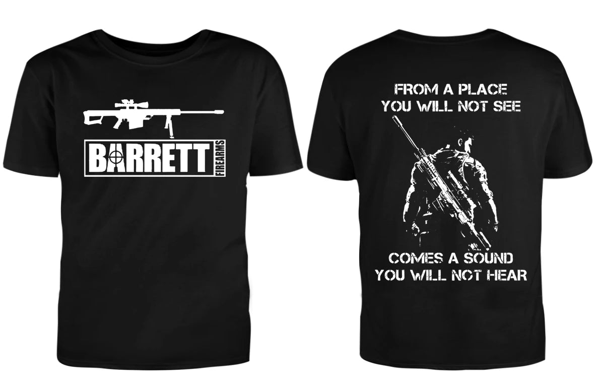 تي شيرت رجالي من LE Barrett Firearms مصنوع من القطن مطبوع عليه صورة بندقية على الوجهين، للرجال والنساء، تي شيرتات برسومات جرافيكية