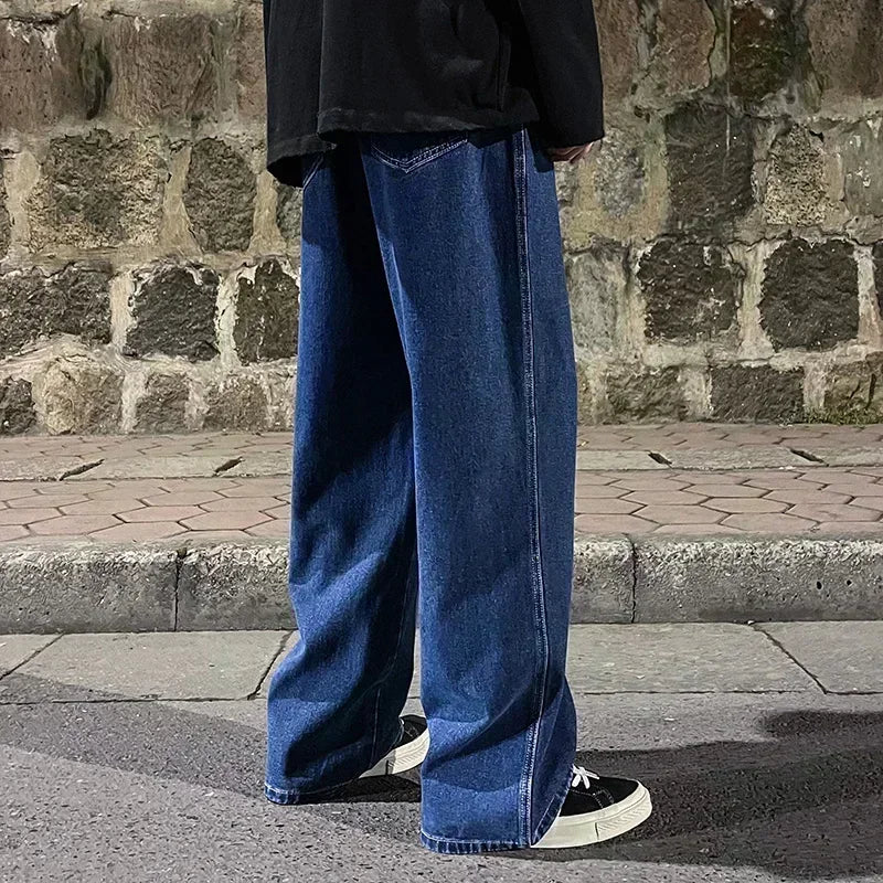 2025 New Streetwear Loose Jeans Men Korean Style Fashion Loose Straight Wide Leg Pants Men's Brand Clothing Black Light Blue
