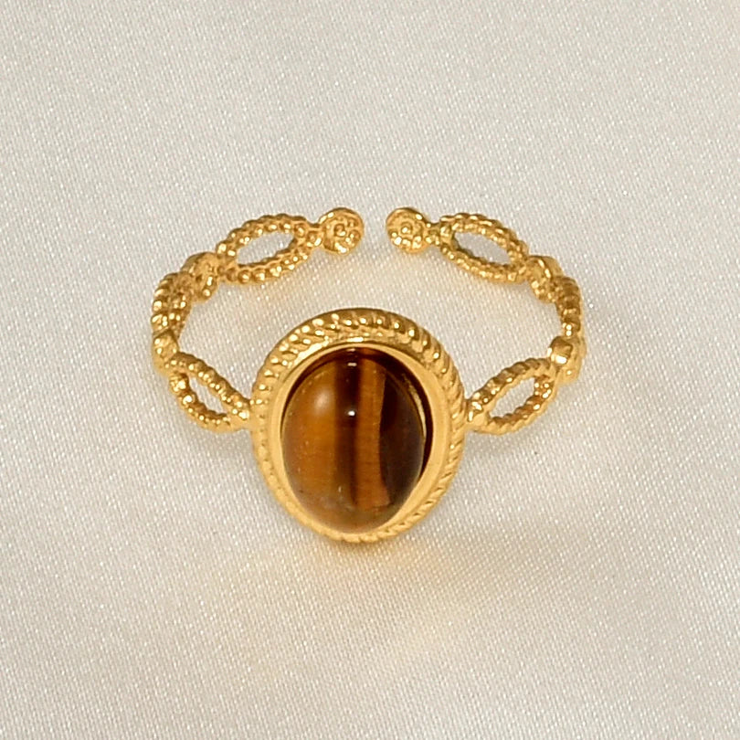 1 قطعة من خواتم عين النمر الكلاسيكية المصنوعة من الفولاذ المقاوم للصدأ القابلة للتعديل والمفتوحة للنساء والرجال إكسسوارات خاتم إصبع ذهبي اللون
