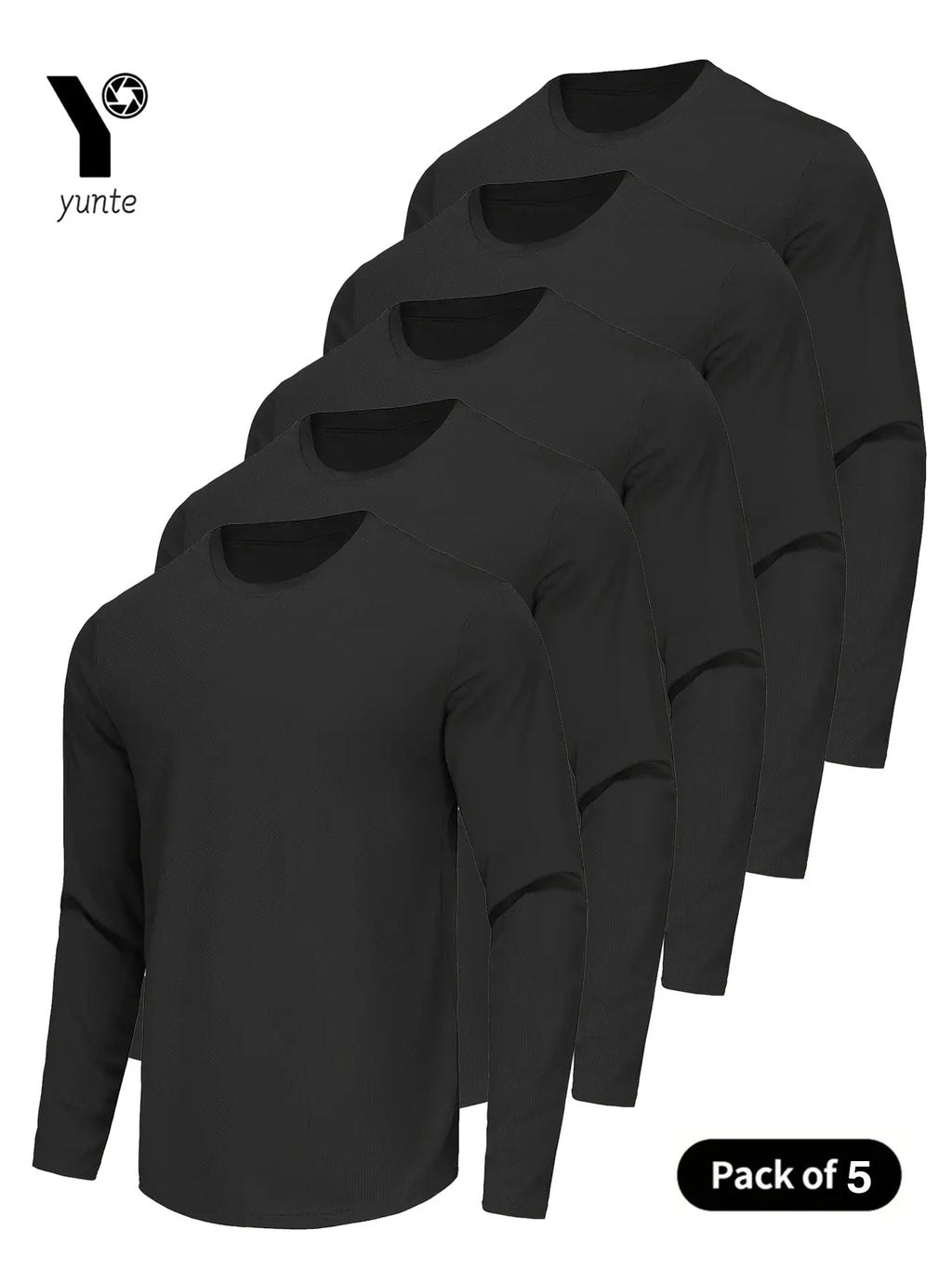 قميص رياضي رجالي أسود بأكمام طويلة ورقبة دائرية مكون من 5 قطع، سريع الجفاف، ملابس رياضية للياقة البدنية، ملابس رياضية خارجية غير رسمية، شكل الجسم