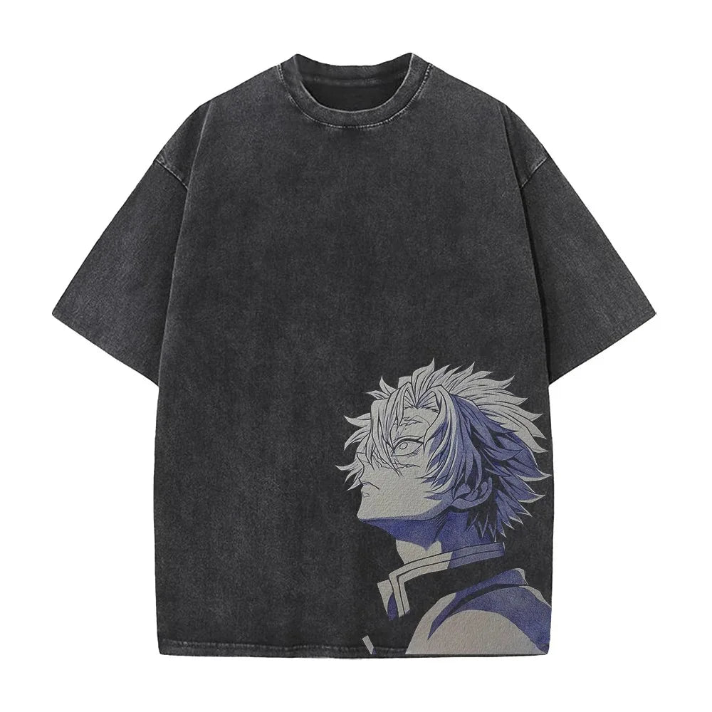 Anime Demon Slayer Shinazugawa Sanemi Graphic T Shirt Men Short Sleeve Clothing Retro Tshirt Washed Cotton Tee Harajuku T-shirt