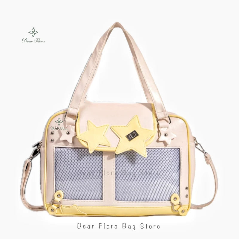 حقيبة Y2K Trendy Star Ita Bag من Lolita Girl ذات الجيب الشفاف وحقيبة كروس أنيقة للنساء حقيبة كتف أنيقة ومحفظة وحقيبة يد