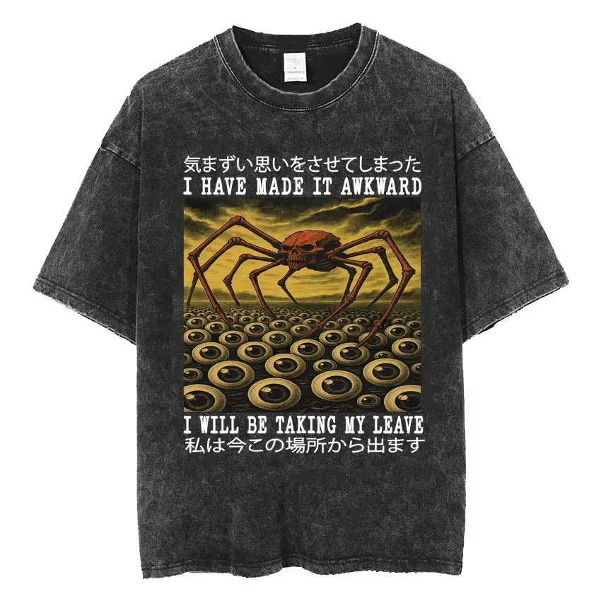 تي شيرتات Vintage Washed The Harbinger of Awkward Situations تي شيرت Weirdcore Japanese Funny Graphic تي شيرت رجالي Harajuku