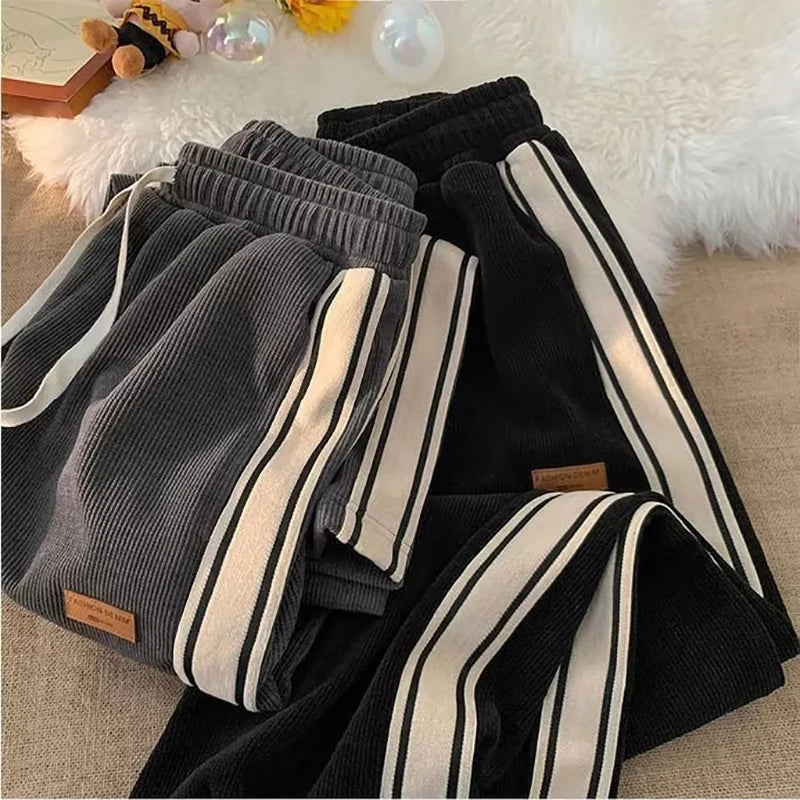 Corduroy Men Casual Sweatpants Straight Thick Wide Leg Pants Autumn Winter Streetwear Outdoor Sports Work Joggers Trousers Male