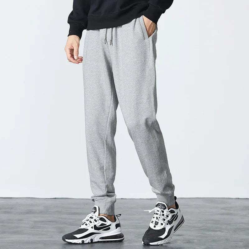 New men's high-quality solid-color sport pants - sport outfit - elastic waist - 2026 casual loose pants - black/grey - cotton jo