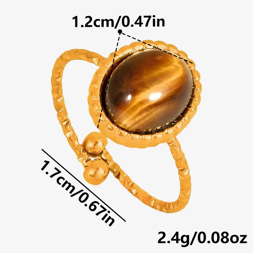 خاتم من حجر عين النمر الحقيقي على شكل قلب الشمس من الفولاذ المقاوم للصدأ، خواتم مفتوحة للنساء والرجال، إكسسوارات مجوهرات عتيقة مطلية بالذهب الحقيقي