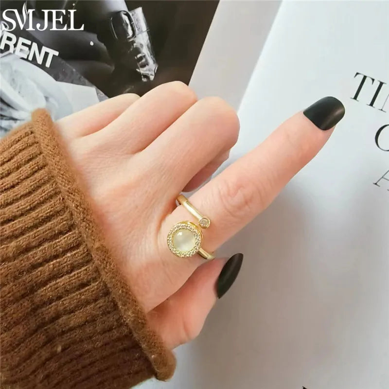 خاتم SMJEL الأنيق بتصميم زهر الكرز، خاتم دوار لتخفيف التوتر، مناسب للنساء، بتصميمات لطيفة مثل القطة والنحلة والأرنب والفراشة، هدية مثالية لحفلات الزفاف