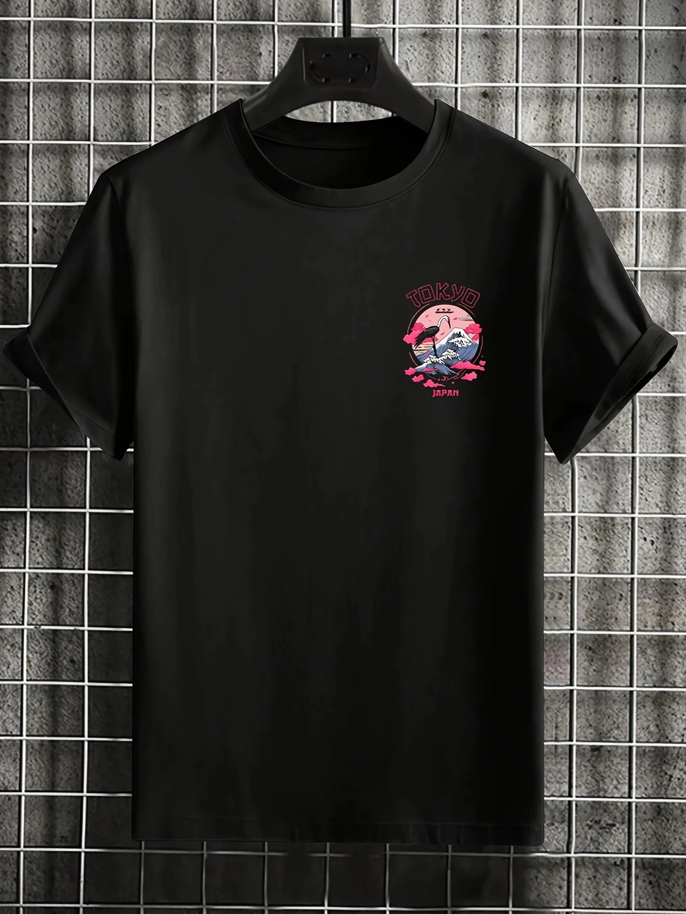 تيشيرت رجالي صيفي مصنوع من القطن الخالص بنسبة 100%، بنقشة طوكيو العصرية، فضفاض، بياقة دائرية وأكمام قصيرة.