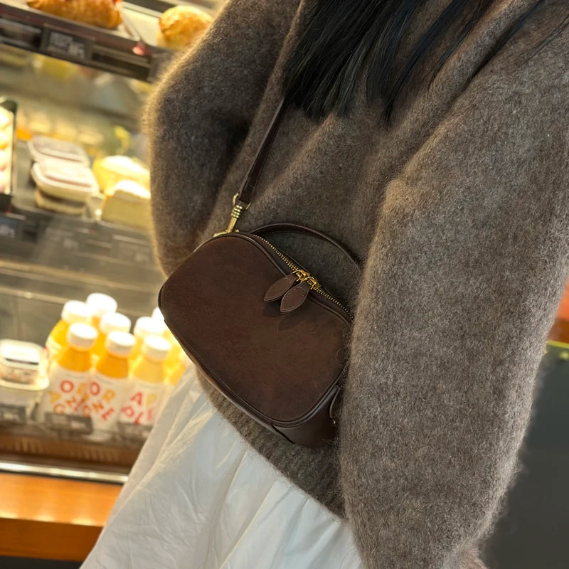 Autumn Winter Women's Cow Nubuck Leather Shoulder Bag Ladies Cowhide Handbag Female Luxury Design suede commuting Crossbody Bag