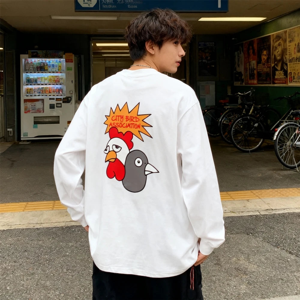 تي شيرت رجالي فضفاض بأكمام طويلة مطبوع عليه KUCLUT 1:1 على الطراز الياباني 300GSM من أفضل أنواع ملابس الشارع، مقاس كبير، مصنوع من القطن بنسبة 100%