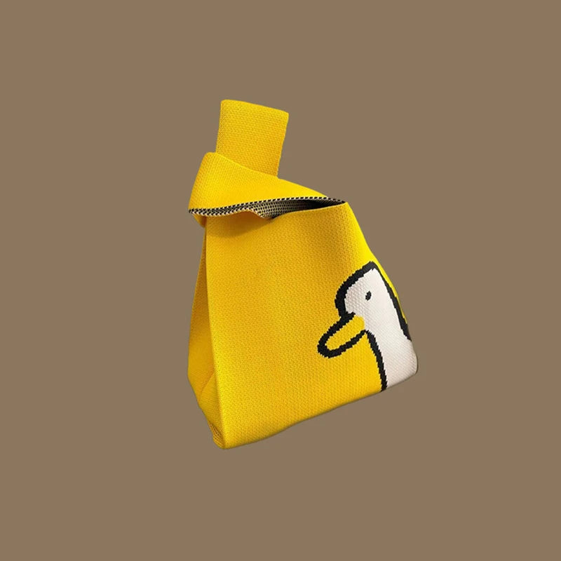 حقائب يد نسائية أنيقة مصنوعة يدويًا محبوكة، حقيبة معصم صغيرة بعقدة، حقيبة تسوق كورية كاجوال قابلة لإعادة الاستخدام