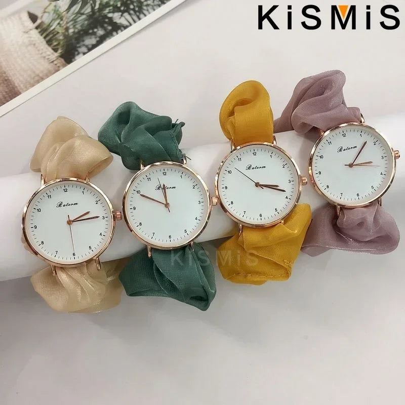 Elegant Fabric Band Quartz Watch for Women Colorful No Clasp Digital Watch Creative Ribbon Student Watch