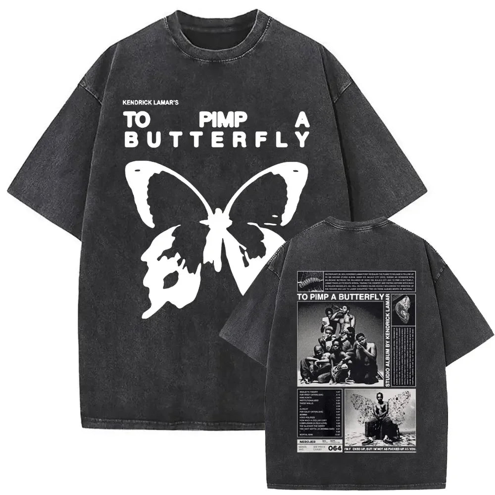 تي شيرت رجالي بتصميم ريترو مغسول من تصميم مغني الراب كندريك لامار، تي شيرت DAMN مطبوع عليه شعار الهيب هوب الحضري، مصنوع من القطن بنسبة 100% على الوجهين.