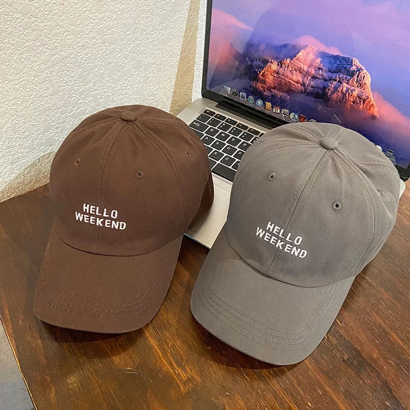 قبعة بيسبول بحرف "مرحباً بنهاية الأسبوع" للرجال والنساء، قبعة عصرية كاجوال ذات حافة مزينة بتطريز، قبعة خارجية واقية من الشمس، قبعة هيب هوب
