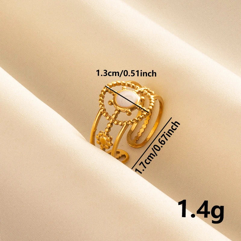 خاتم أبيض مطلي بالذهب الحقيقي بتصميم نجمة وقلب وعين، مفتوح وقابل للتعديل، مصنوع من الفولاذ المقاوم للصدأ بتصميم عتيق، مناسب للنساء والرجال، مجوهرات عيد ميلاد