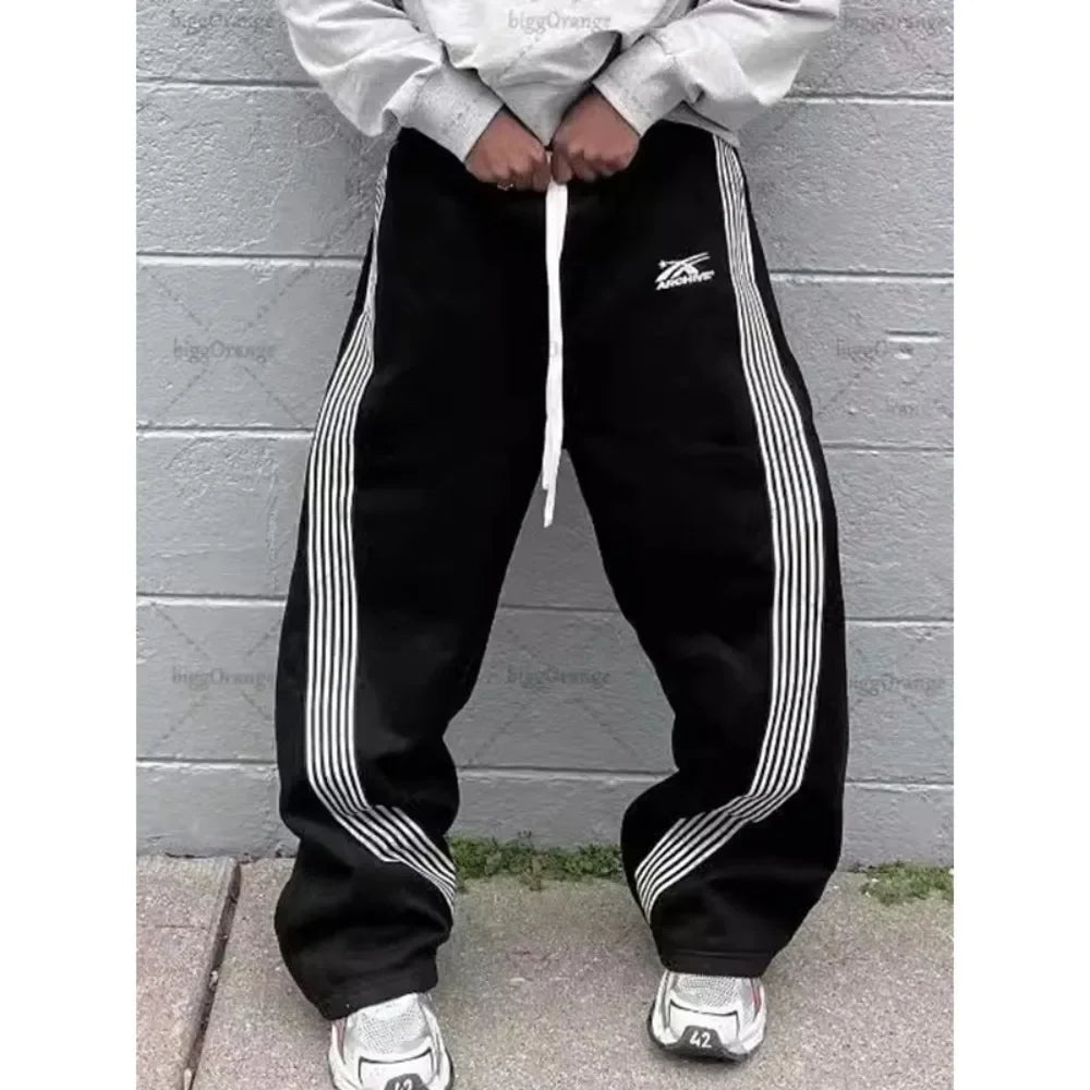 Men's Striped Casual Pants Loose Straight Leg Versatile Sports Pants Retro Streetwear Men's Pants