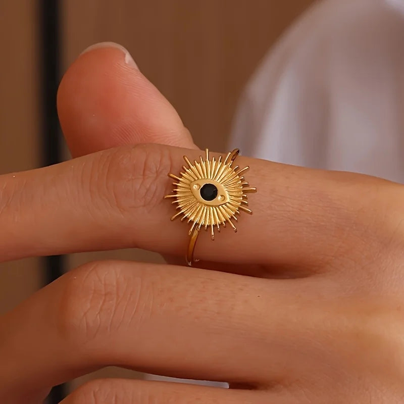 خواتم أنيقة من الفولاذ المقاوم للصدأ بتصميم زهرة كبيرة للنساء، لون ذهبي، خاتم مفتوح على شكل شمس ونجمة بحر، مجوهرات زفاف، هدية مميزة لها، تصميم بانك