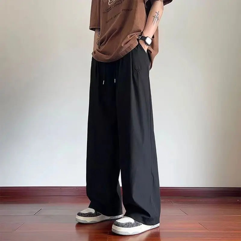 Casual Pants Man Loose Grey Summer Thin Baggy Wide Trousers for Men Big Size Regular Fit Cheap Vintage Aesthetic Korean Style