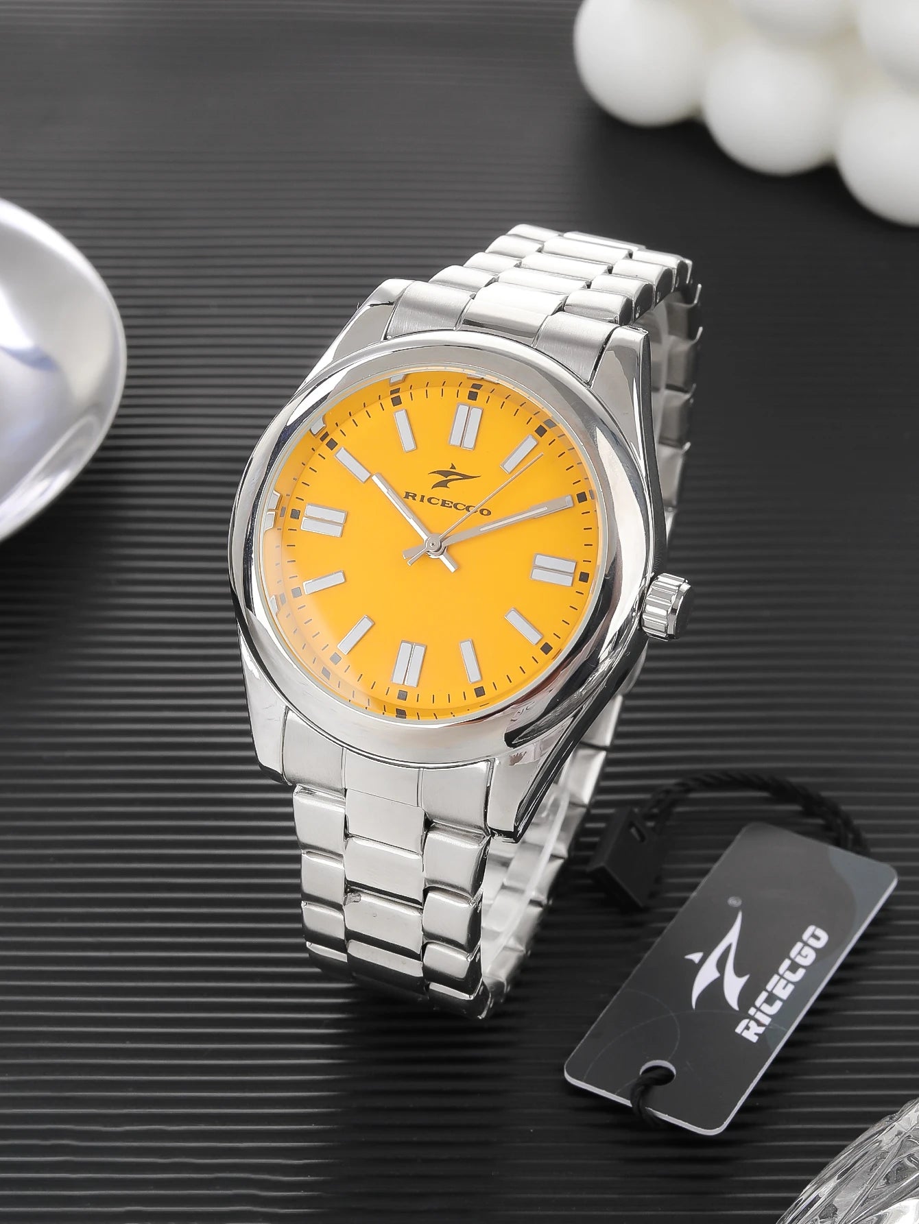 Ricecgo 1 Men's Classic Quartz Watch - Business Style, Round Dial, Bar Scale, Calendar Display, Stainless Steel Strap, Quartz Movement, Suitable for Daily Wear, Ideal Gift for Birthdays or Special Occasions, Father's Day Gift