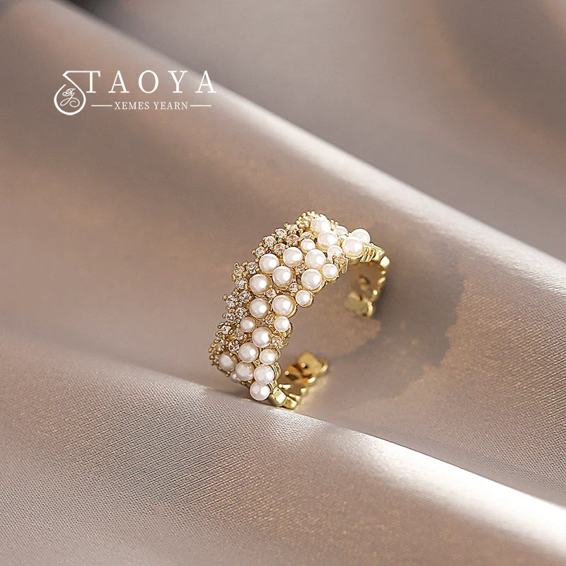 خواتم جديدة مرصعة بالزركون واللؤلؤ، إصدار 2025، مجوهرات عصرية للفتيات الصغيرات، إكسسوارات فاخرة لحفلات الزفاف، خواتم نسائية