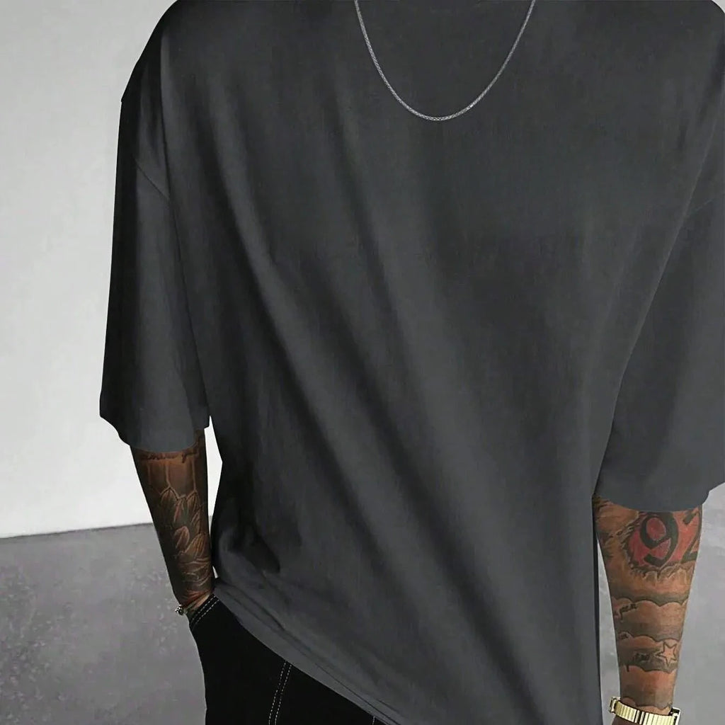 تيشيرت رجالي صيفي بنقشة شخصية، تصميم عصري جديد، فضفاض ومريح، بأكمام قصيرة، مصنوع من القطن، بياقة دائرية.