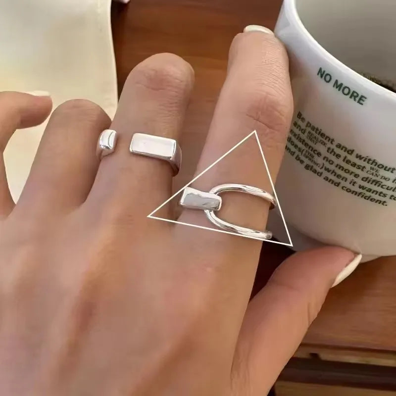 خاتم فينتفيل من الفضة الإسترليني عيار 925 للنساء والفتيات، هدية مثالية بتصميم ريترو عصري فريد من نوعه، مجوهرات هندسية غير متماثلة، خدمة توصيل مباشرة