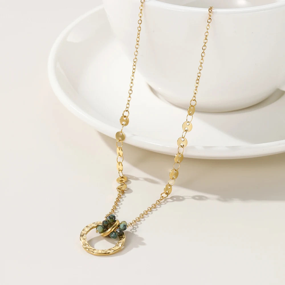 قلادات YA-CHAN المصنوعة من الفولاذ المقاوم للصدأ للنساء، قلادة من حجر الفيروز الأفريقي الطبيعي، مطلية بالذهب عيار 18 قيراطًا بتقنية PVD، هدية مجوهرات