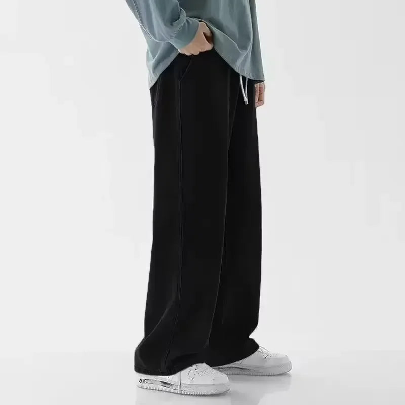 2026New Streetwear Loose Jeans Men Korean Style Fashion Loose Straight Wide Leg Pants Men's Brand Clothing Black Light Blue