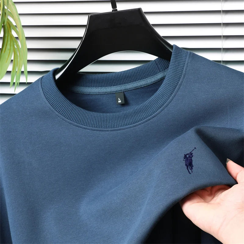 تي شيرت رجالي كاجوال فضفاض بأكمام طويلة ورقبة دائرية مطرزة من العلامة التجارية للرجال