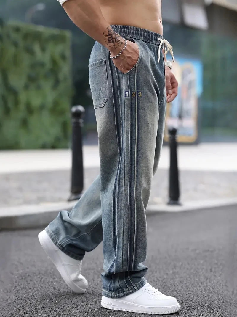 2025 New Spring Summer Streetwear Baggy Wide Leg Jeans Korean Fashion Drapes Straight Casual Loose Denim Cargo Pants