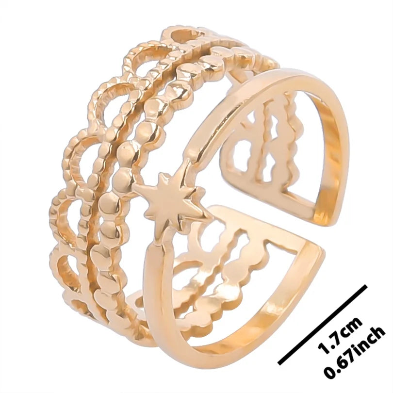 خواتم أنيقة مطلية بالذهب من الفولاذ المقاوم للصدأ، 6 قطع/مجموعة، بتصميمات زهور ونجوم وأوراق شجر وحب وثعبان، خواتم مجردة، مجوهرات نسائية بالجملة