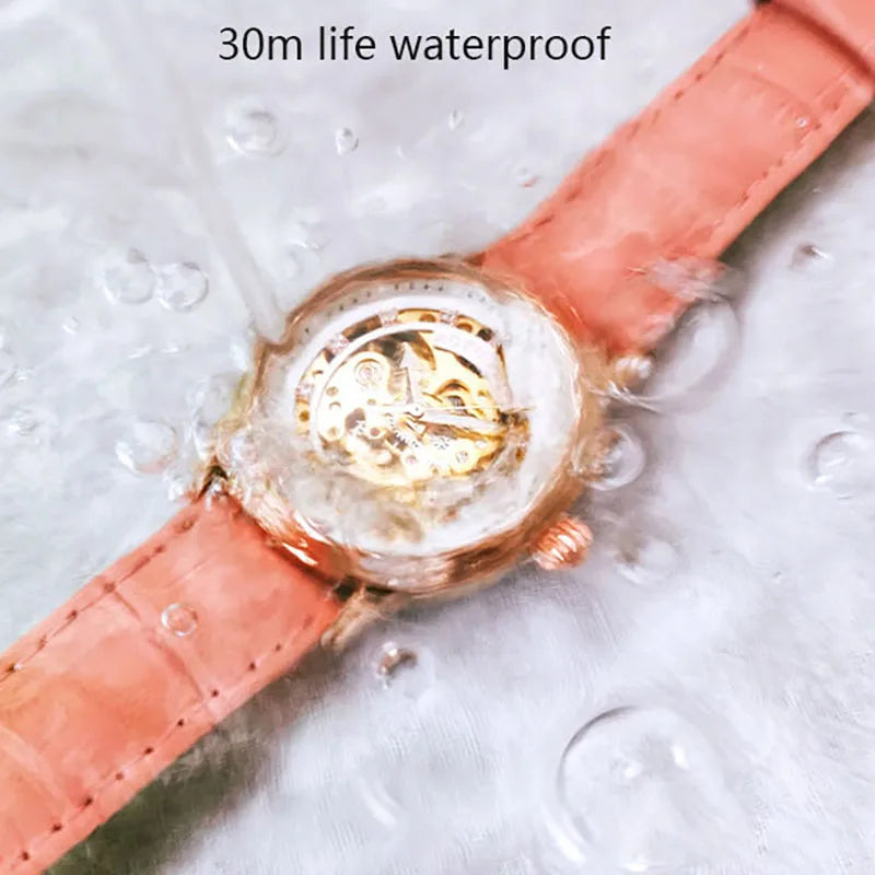 ساعات يد نسائية أوتوماتيكية ميكانيكية من AOKULASIC بتصميم هيكل عظمي أنيقة وفاخرة وعالية الجودة جديدة مقاومة للماء