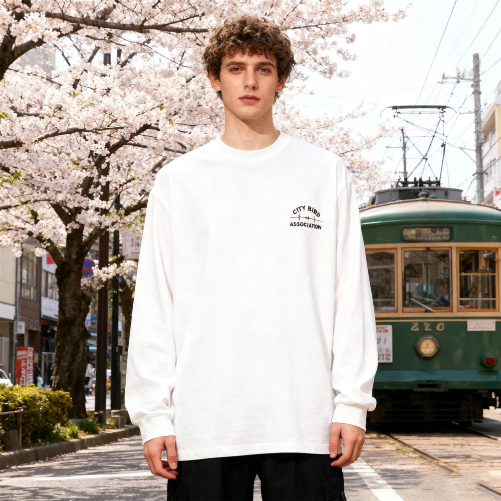 KUCLUT Fashion Best Quality Cartoon Printed Tee Streetwear Casual Loose Long Sleeves Tops Oversize 100%Cotton T Shirt Men Woman