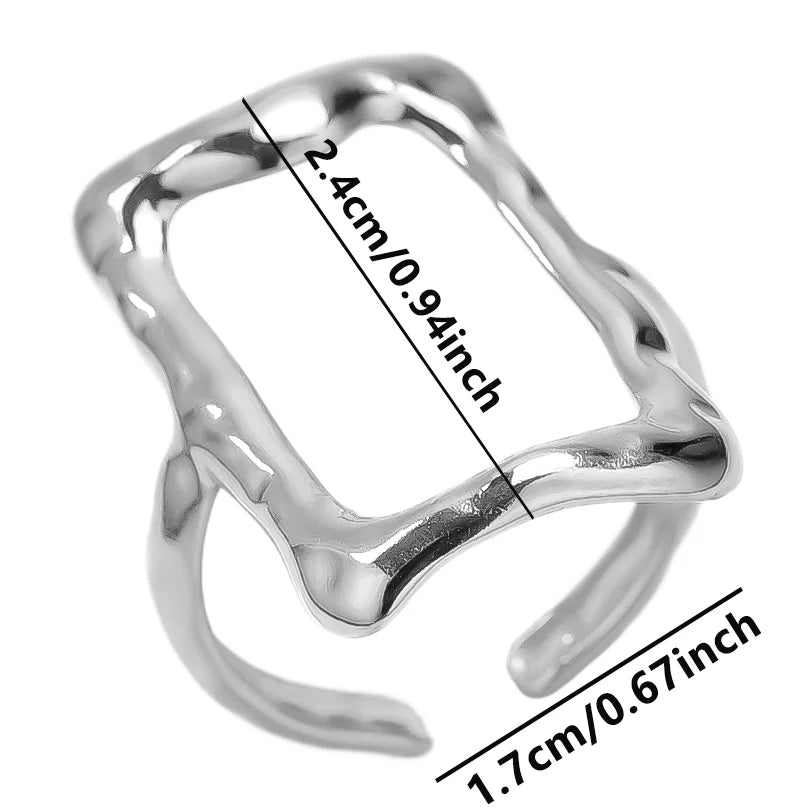 خاتم واحد من الفولاذ المقاوم للصدأ، مقاوم للماء، بتصميم مميز، مفتوح، ذو ملمس بارز، بتصميم عتيق مجوف وغير منتظم، متعدد الطبقات.