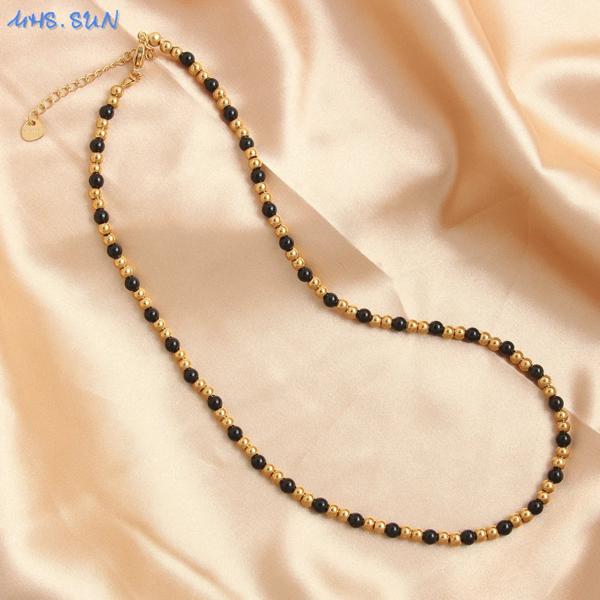 قلادة MHS.SUN العصرية المصنوعة من الفولاذ المقاوم للصدأ باللون الذهبي والمزينة بحبات اللؤلؤ 4/6/8/10 مم من الخرز المعدني مجوهرات قابلة للتعديل للنساء والرجال