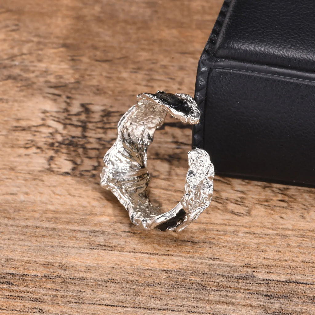 خاتم Vnox مفتوح للرجال والنساء، خواتم قابلة للتعديل بنقشة لافا غير منتظمة، خاتم إصبع قابل للتعديل بنمط موسيقى البانك روك