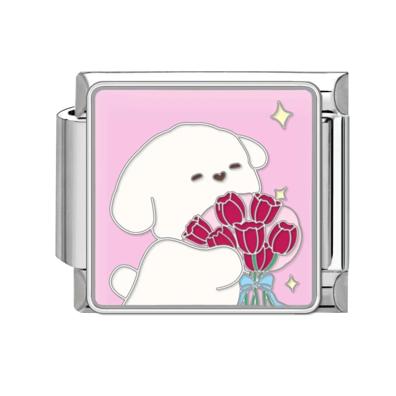 قطعة واحدة من دلايات القط المحظوظ الكرتوني تيدي شيبا إينو الإيطالية تناسب سوار 9 مم من الفولاذ المقاوم للصدأ صناعة المجوهرات بنفسك بالجملة