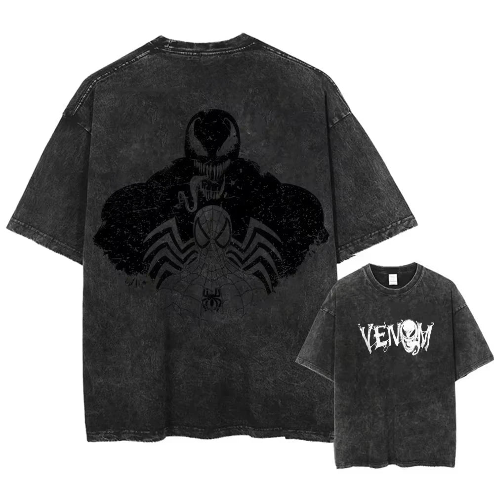 تي شيرت Marvel VENOM Y2K Harajuku Hip Hop Fashion High Street للجنسين تي شيرت قطني عتيق مغسول كاجوال