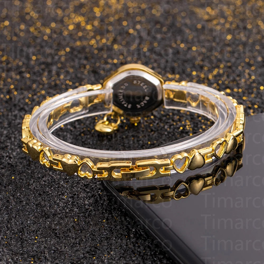 ساعات كوارتز كلاسيكية للنساء، ساعات بسوار على شكل قلب، ساعات يد نسائية فاخرة وأنيقة بمينا صغير، هدية ساعة نسائية