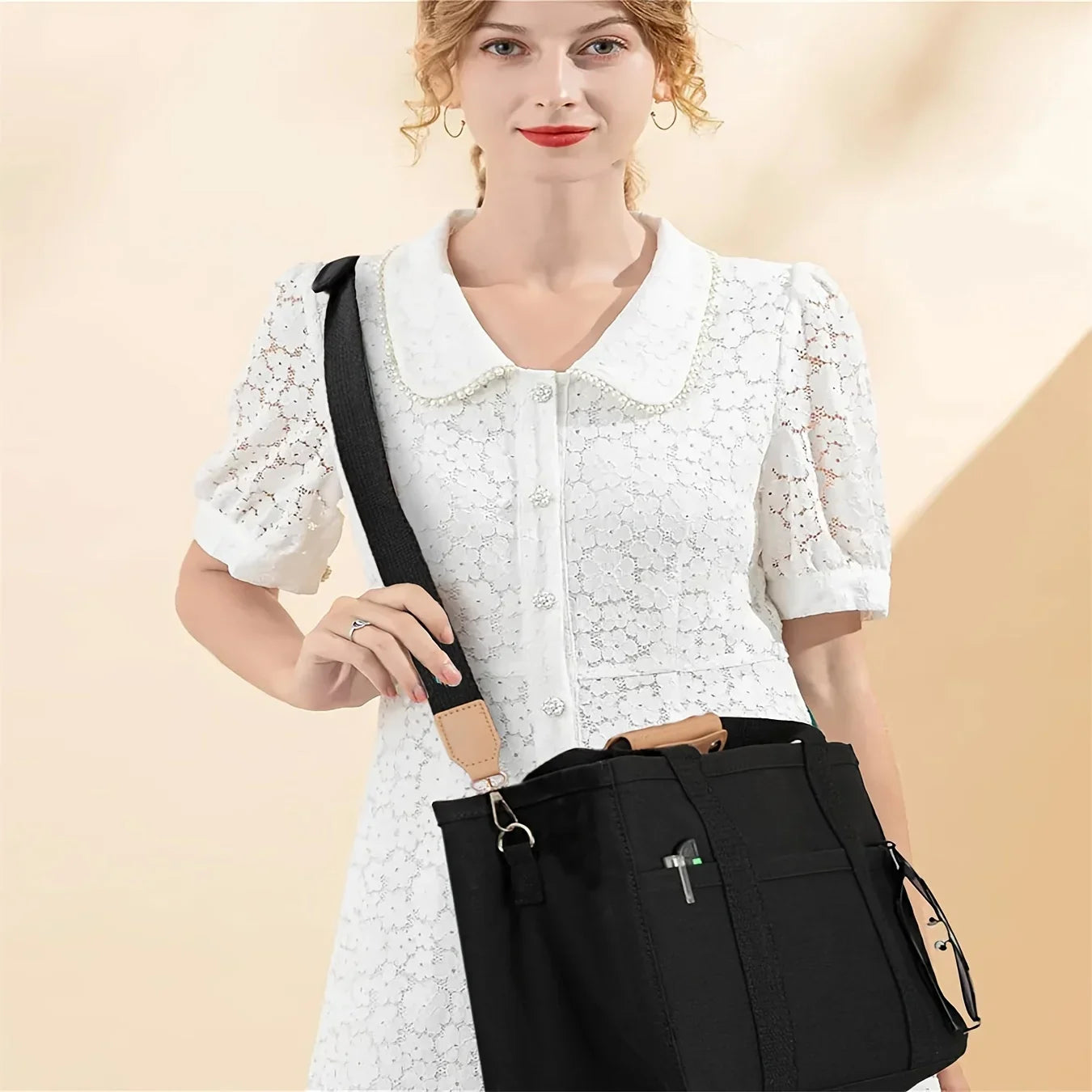 حقيبة يد نسائية كاجوال من القماش متعددة الجيوب وسعة كبيرة وحقيبة حمل بحزام كتف قابل للتعديل وحقيبة تسوق كاجوال للنساء