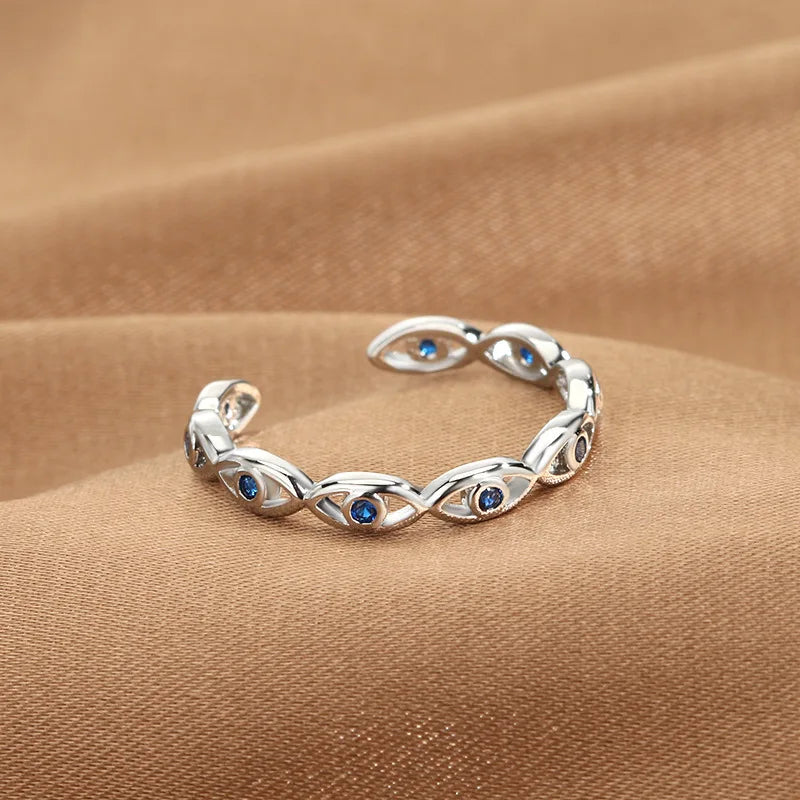 خواتم YILOUCD زرقاء زركون عيون الشيطان مفتوحة قابلة للتعديل، خواتم تركية محظوظة على شكل عين الحسد للنساء، مجوهرات زفاف