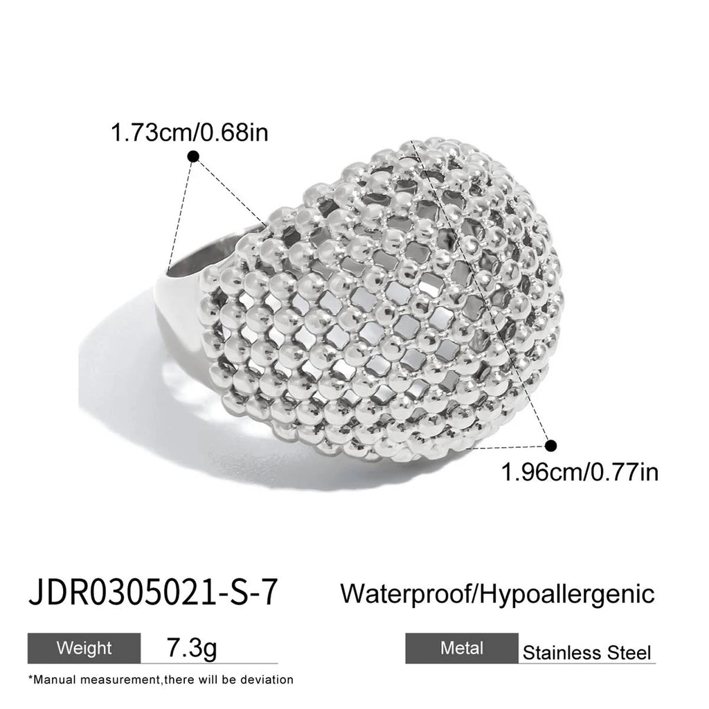 Uworld Commuter Style Geometric Cutout Design Ring Stainless Steel 18K Gold Color Plated Mesh Women's Ring Gift