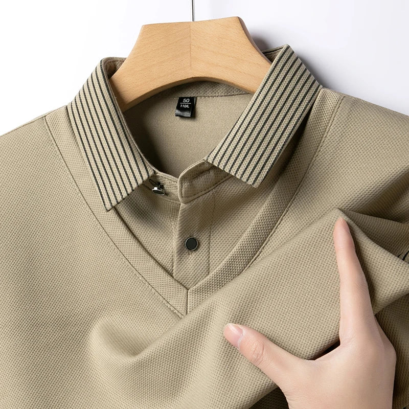 تي شيرت رجالي بأكمام طويلة على الطراز الكوري لعام 2024، تي شيرت خريفي بأكمام طويلة، تي شيرت بولو كاجوال للأعمال، قميص مرن باللون الأسود والرمادي الداكن والكاكي