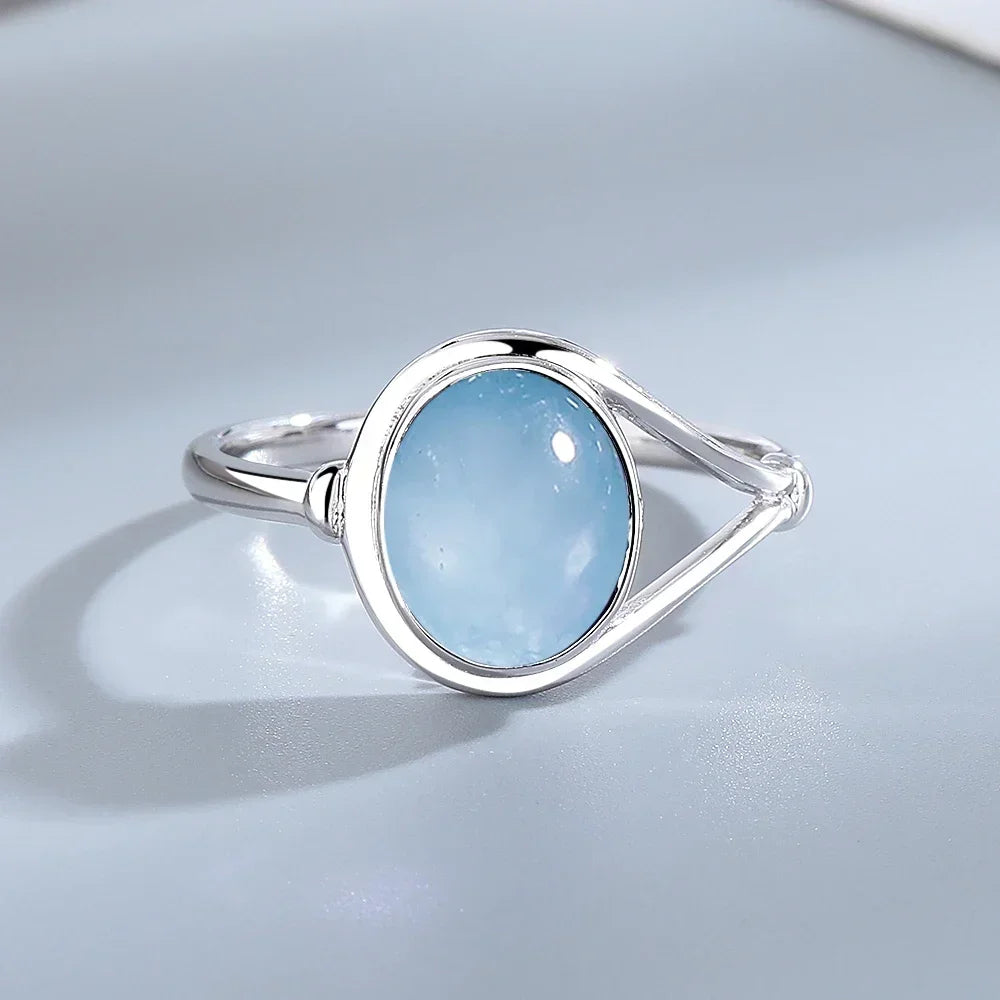 925 Sterling Silver Ring Natural 10*14mm Moonstone Rings Oval Large Gemstone Vintage Fine Jewelry for Women Men