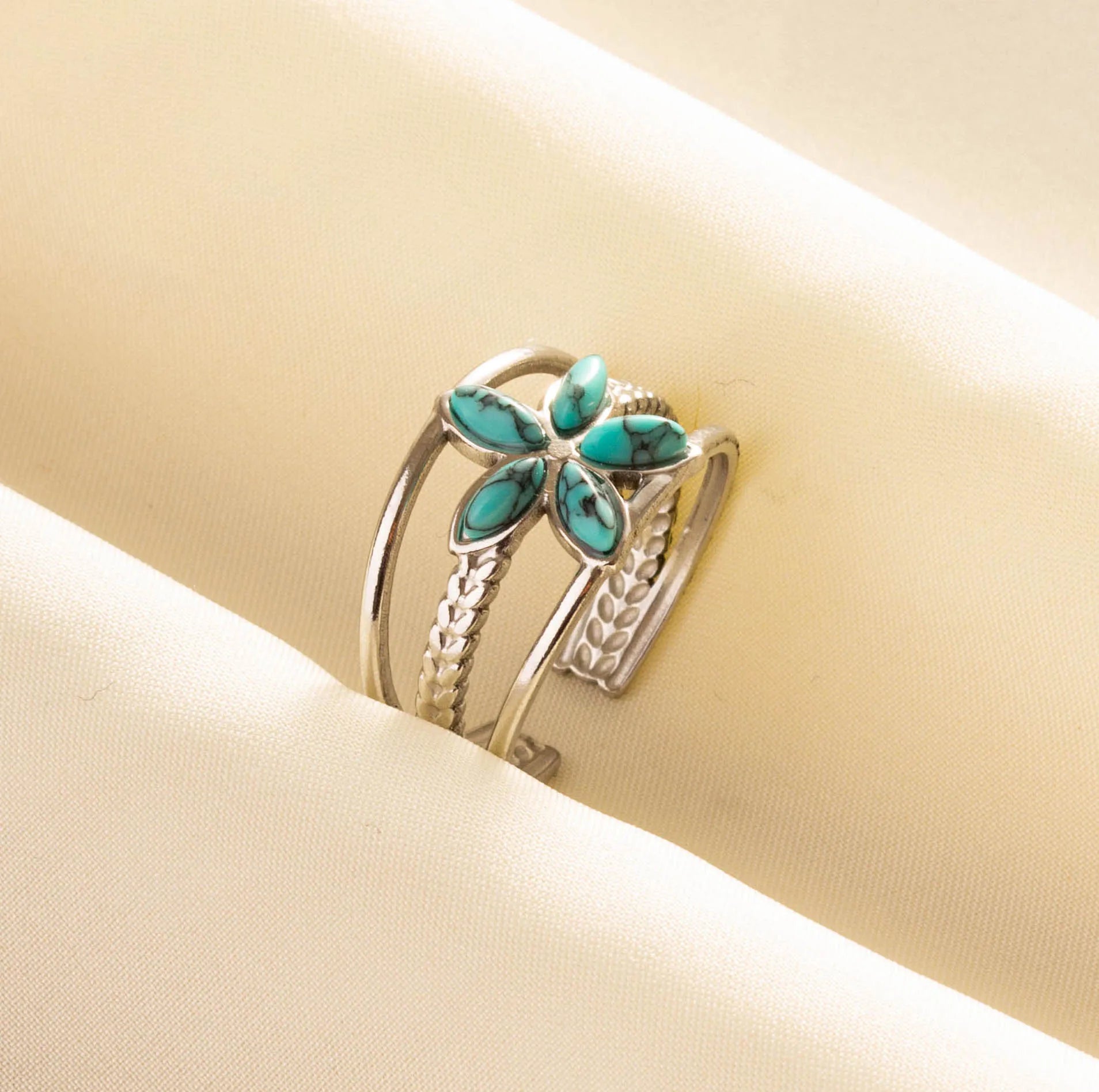 5 قطع من الخواتم الفنية البوهيمية المفتوحة المرصعة بحجر الفيروز الأزرق الفاتح، قابلة للتعديل، مصنوعة من الفولاذ المقاوم للصدأ، هدايا مجوهرات بوهيمية للنساء