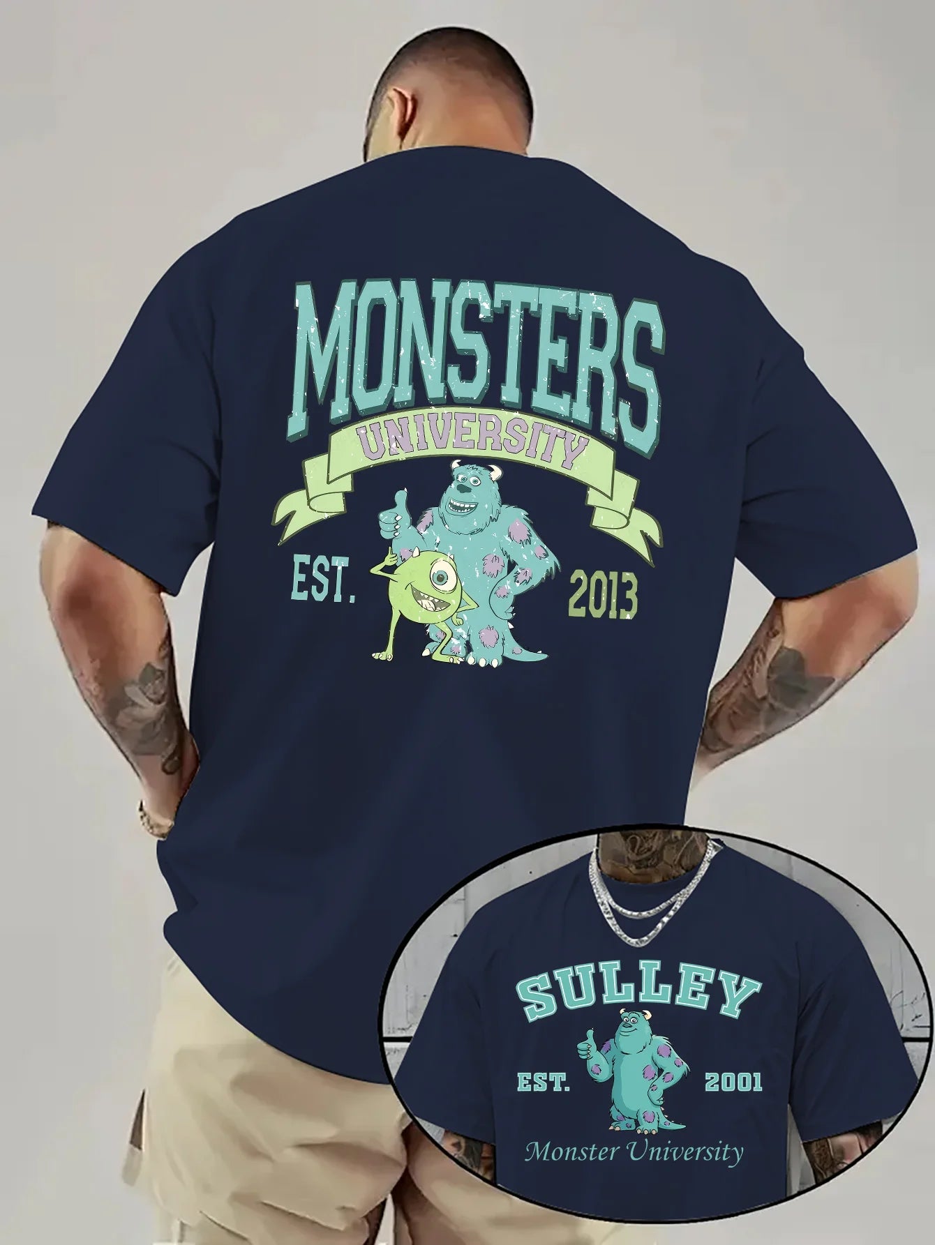 تيشيرت صيفي رجالي من ديزني مونستر يونيفرستي، مناسب للارتداء اليومي والأنشطة الترفيهية، مصنوع من القطن، بأكمام قصيرة وقصة واسعة.